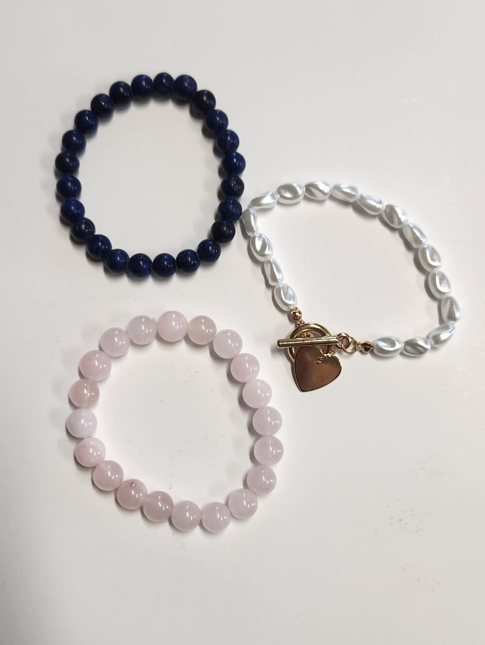 Beaded Bracelet Set - Pink, Navy & White